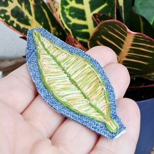 Embroidered Leaf Denim Iron On Patch